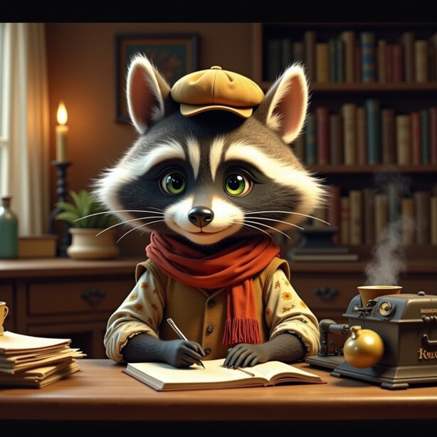 Ricky Raccoon Writing Stories